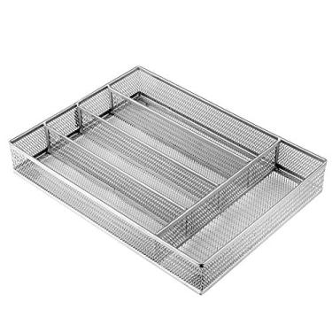 Imagem de Organizador de gavetas de utensílios resistente, bandeja de talheres, divisor de talheres de prata/talheres para cozinha, design de malha com pés de borracha antiderrapante, 5 compartimentos, Prata, 5 Compartments, 1