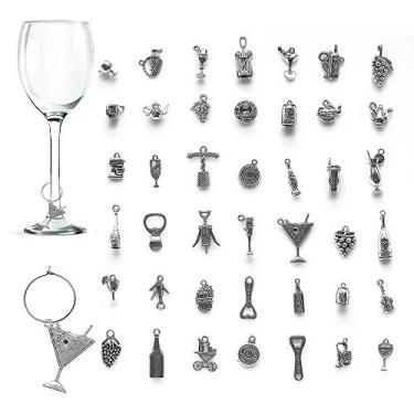 Imagem de (Style a) - 42 pcs Wine Glass Charms, CNYMANY Wine Themed Goblet Drink Markers Tags with Buckle Design for Wine Cocktail Champagne Tasting Party Favours Decoration Supplies Gifts
