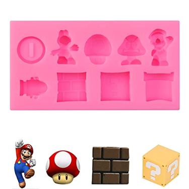 Imagem de Moldes para fondant Super Mario de 9 cavidades, molde de silicone para doces, molde de decoração de bolos, moldes de pasta de goma para decoração de bolos, artesanato em resina