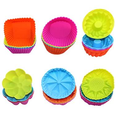 Imagem de 36 peças de formas de silicone para cupcake e cupcake, mini formas reutilizáveis da AIFUDA para forros de formas antiaderentes para muffins, 9 formas