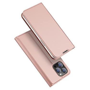 Imagem de DENSUL Capa tipo carteira para iPhone 14/14 Pro/14 Plus/14 Pro Max, capa fina com suporte para cartão de adsorção magnética capa de couro TPU bumper à prova de choque, rosa, 14 pro max 6,7 polegadas