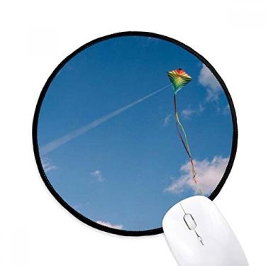 Imagem de Mouse pad Blue Sky White Clouds Kite Desktop Office Tapete redondo para computador