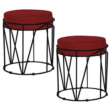 Imagem de Kit 2 Puffs Decorativo Sala de Estar Base Preto Chloe Veludo Vermelho - Gran Belo