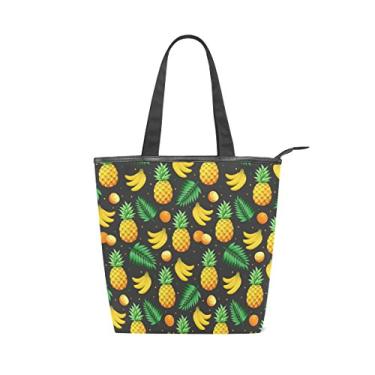 Imagem de Bolsa feminina durável de lona tropical abacaxi laranja banana frutas grande capacidade sacola de compras bolsa de ombro