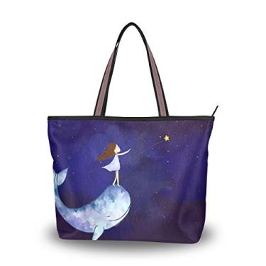 Imagem de Bolsa de ombro My Daily Fashion para mulheres, bolsa de mão com estampa de baleia e estampa de aquarela grande, Multicoloured, Medium