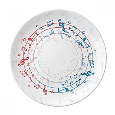 Imagem de Prato de notas musicais vermelho azul decorativo de porcelana salver talheres, prato de jantar