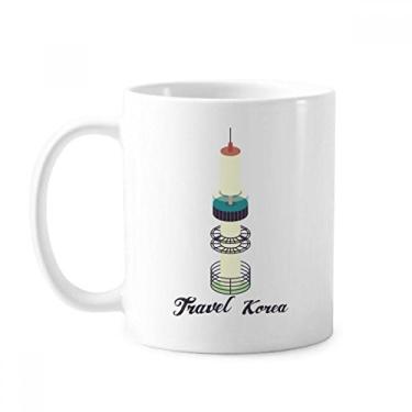 Imagem de Caneca de cerâmica branca Visiting Seoul Tower in South Korea com alças 350 ml