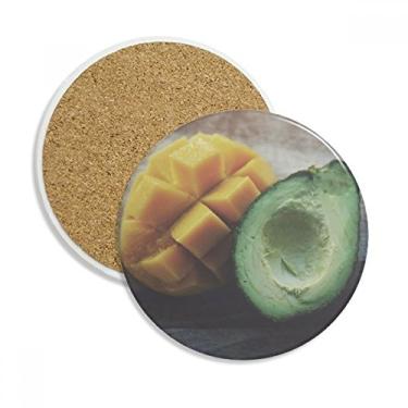 Imagem de Caneca de porta-copos com estampa de abacate e frutas tropicais, pedra absorvente de proteção de mesa