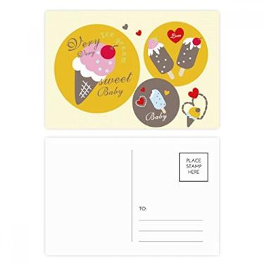 Imagem de Conjunto de cartão postal de sorvete de coração cereja com sorvete de aniversário