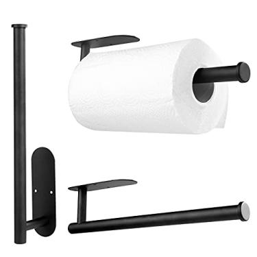 Imagem de Suporte para toalha de papel Kitchen SUS304 de aço inoxidável para organização de cozinha – Montagem na parede ou embaixo do armário autoadesivo/perfuração (preto)