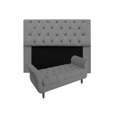 Imagem de Cabeceira Estofada Mirage e Recamier Grécia Casal 140 cm Suede Cinza - LM DECOR