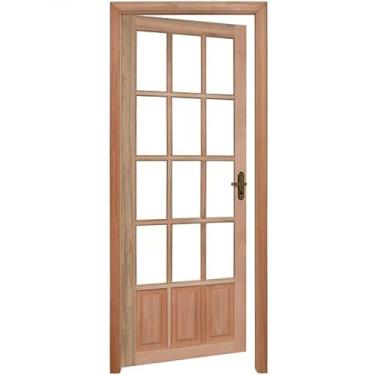 Imagem de Porta de Vidros de Quadriculados com Marco Fechadura e Guarnições Rondosul Natural