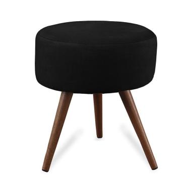 Imagem de Puff Cama Inbox Hilda Redondo com Pés em Madeira Maciça Tecido Suede Preto