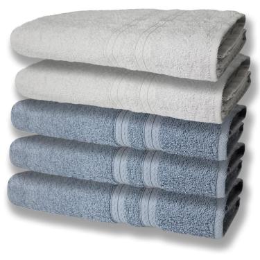 Imagem de 5 Toalhas Grande E Grossa Algodão Azul E branco