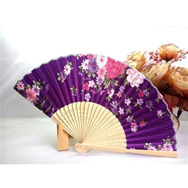 Imagem de Ventilador dobrável 100 leque de casamento de seda, ventilador de mão dobrável japonês, fãs de dança chinesa, presente de chá de casamento personalizado, lembrança de casamento personalizada acessórios decorativos feitos à mão (cor: 5)