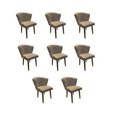 Imagem de Kit 8 Cadeiras De Jantar Estofada Pétala Tecido Suede Bege Pés Palito