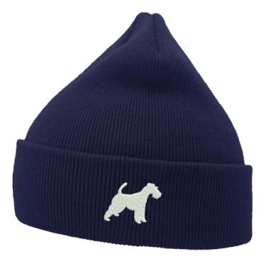 Imagem de Gorro masculino de tricô Fox Terrier bordado unissex casual gorros para inverno, Azul marino, 7 1/4