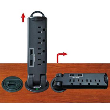 Imagem de Electriduct Ilhós PowerTap Dekstop com protetor contra surtos e carregador USB 2,4 Amp