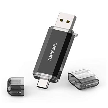 Imagem de TOPESEL Pen Drive USB C Tipo C 64 GB Dual 2 em 1 Pen Drive USB 3.0/3.1 Gen1 Drive 64 GB USB-C Memory Stick com indicador LED para facilitar o compartilhamento de dados entre PC e smartphones Android