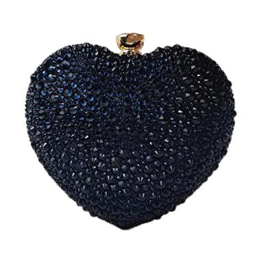 Imagem de Linda bolsa clutch em forma de coração mini amor coração strass casamento bolsa festa feminina, Azul escuro