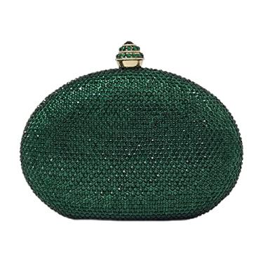 Imagem de HUANG ZHUANG Bolsa clutch de cristal em forma de ovo com strass, bolsa feminina para festa de casamento, linda bolsa de mão, Verde, Small