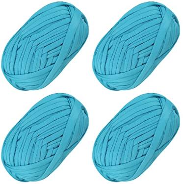 Imagem de SIMEIQI 4 peças de fios de tecido elástico de crochê para tricô DIY, fio de tricô grosso espaguete para mão, bolsa faça você mesmo, cobertor, projetos de crochê, decoração de casa (azul)
