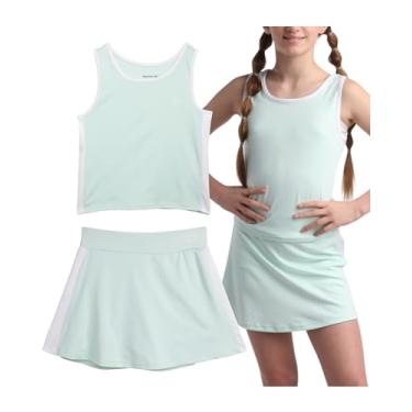 Imagem de Reebok Conjunto de saia ativa para meninas - 2 peças de camiseta de desempenho e saia atlética - conjunto de saia de tênis plissada para meninas (7-12), Aqua Dust Baby Mint, 10