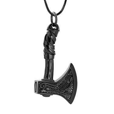 Imagem de VCCWYQK Thor Axe joia de cremação para cinzas para mulheres e homens machado viking pingente memorial urna colar para o ente querido suporte de cinzas, Metal Borracha, Sem Pedra Preciosa