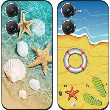 Imagem de 2 peças praia mar concha estrela do mar TPU gel silicone capa de telefone traseira para Asus Zenfone 8/9 / 10 (Asus Zenfone 9)
