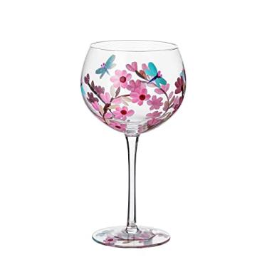 Imagem de G Taça de vinho pintada à mão flor rosa libélulas pintadas artesanalmente 590 ml ideia de presente personalizada