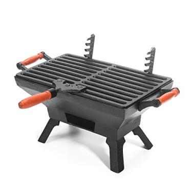 Imagem de Sungmor Fogão pequeno de ferro fundido a carvão com 30,5 cm x 17,3 cm Gridiron, churrasqueira de mesa resistente, churrasqueira de mesa para varanda, pátio ao ar livre, churrasqueira para churrasco,