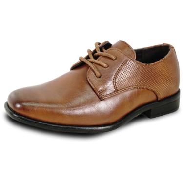 Imagem de bravo! Sapato social masculino King com cadarço Oxford bico liso ou bico de couro para uniforme escolar tamanho evento formal de criança a jovem, preto marrom conhaque, Cognac 77, 1 Little Kid