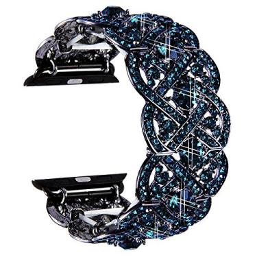 Imagem de Pulseiras Bling da Viqiv para Apple Watch de 38 mm 40 mm 42 mm 44 mm Iwatch Series 4 3 2 1, Pulseira de aço inoxidável com strass de diamante para mulheres, Tendência, Azul marinho, 40mm(Small Fit Wrist Size 5.9 - 6.3 inch)
