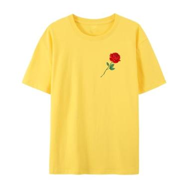 Imagem de Camiseta feminina e masculina, estampa rosa para esposa, camiseta de amor para amigos, Amarelo, XXG