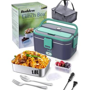 Imagem de Buddew Lancheira elétrica para adultos, lancheira aquecida de 80 W, aço inoxidável 1,8L, aquecedor de alimentos portátil, Lonchera Electrica Portatil 12/24/110V para viagens e trabalho, Loncheras para