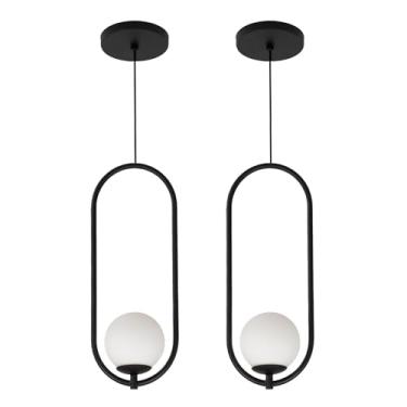 Imagem de Kit 2 Luminária Pendente Teto Lustre Arco Globo Quarto Preto