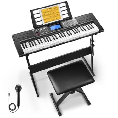 Imagem de Donner Teclado de piano com 61 teclas, kit de teclado de piano elétrico com 249 vozes, 249 ritmos - Inclui suporte de piano, banco, microfone, presente para iniciantes, preto (DEK-610S)