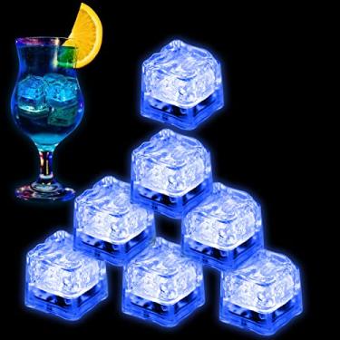 Imagem de Cubos de gelo iluminados para bebidas azuis, 12 unidades de cubos de gelo de LED ativados por líquido, à prova d'água que brilham no escuro, suprimentos para bar doméstico, decoração de festa de verão