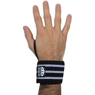 Imagem de Munhequeira Elástica proteção punho Cross Powerlifting Lpo Pulso Levantamento de Peso Musculação (Preto com Branco, E 6mm)
