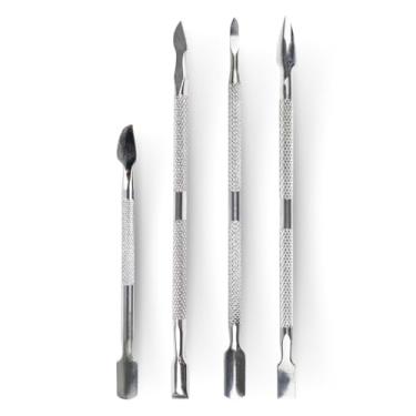Imagem de Kit 4 Espátulas Ponta Dupla Aço Inox Cutícula Podóloga Unhas