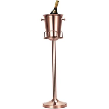 Imagem de Balde de champanhe com suporte, balde de gelo com suporte, balde de aço inoxidável, refrigerador de vinho, suporte para balde de gelo alto martelado de 5,4 kg para bar de festa Ktv Bbq Home, 3 pés
