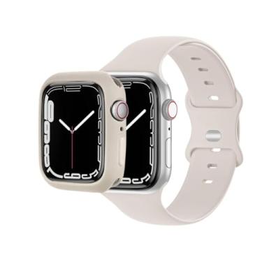 Imagem de Pulseira silicone compativel+ Capa case compatível com apple watch Apple Watch séries Ultra 9, 8, 7, 6, 5, 4, 3, 2, 1 e SE de 49 mm, 45 mm, 44 mm 42 mm 41mm 40mm (45MM, Starlight)