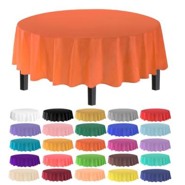 Imagem de Toalha de mesa Allgala de plástico premium com 12 unidades, peso médio, descartável, Laranja, 6PK Round 84"