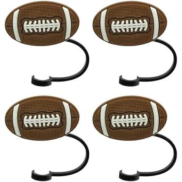 Imagem de Tampa de palha de silicone de rúgbi, 4 peças, topo de canudo, de futebol de desenho animado, tampas reutilizáveis, tampas de canudo portátil à prova de poeira para canudos de 7 a 8 mm, canudos