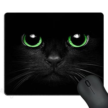 Imagem de SSOIU Mousepad de gato preto, olhos verdes gato design de fundo preto mousepad antiderrapante borracha para jogos mouse pad retângulo para computadores laptop 9,5 x 7,9 polegadas (240 mm x 200 mm x 3 mm)