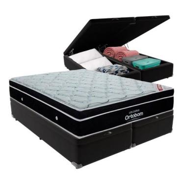 Imagem de Cama Box Baú Bipartido Queen Preto e Colchão Elegant Superpocket Molas