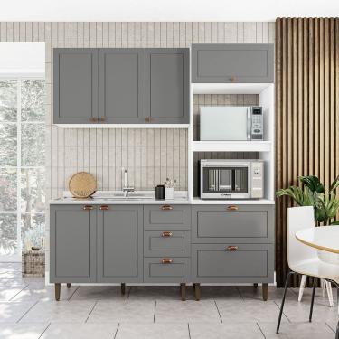 Imagem de Cozinha Pérola Completa 3 Peças Aéreo 3 Portas e Balcão 2 Gavetas 3 Portas e Torre Quente Yescasa Branco/Cinza