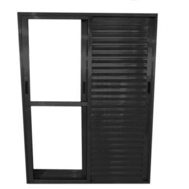 Imagem de Porta de Alumínio Balcão 3 Folhas Móveis Preta Linha 25 Com Fechadura 