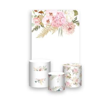 Imagem de Painel De Festa Vertical 1,50 x 2,20 + Trio De Capas Cilindro - Flores