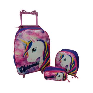 Imagem de Kit Mochila Infantil Unicórnio Grande Roxo - DB